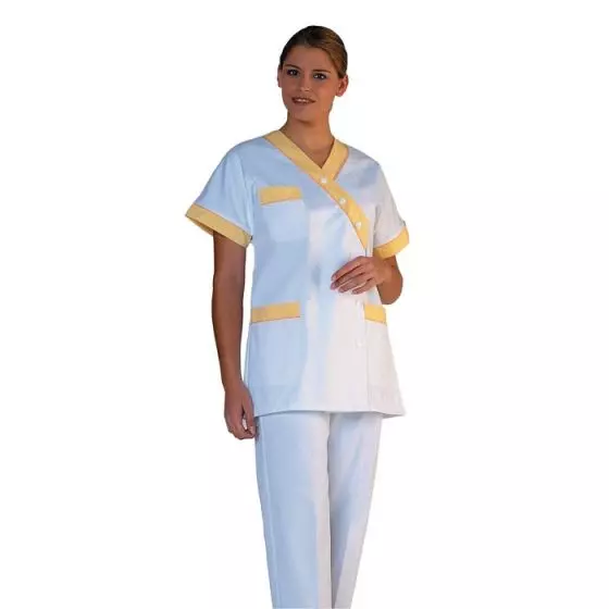 Kobieca tunika medyczna Timme biała z żółtą lamówką Mulliez