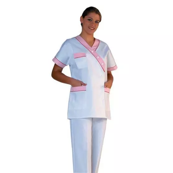 Kobieca tunika medyczna Timme biała z różową lamówką Mulliez