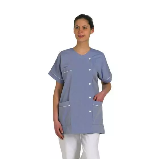 Tunika medyczna dla kobiet Traxa niebieska z białym obramowaniem Mulliez